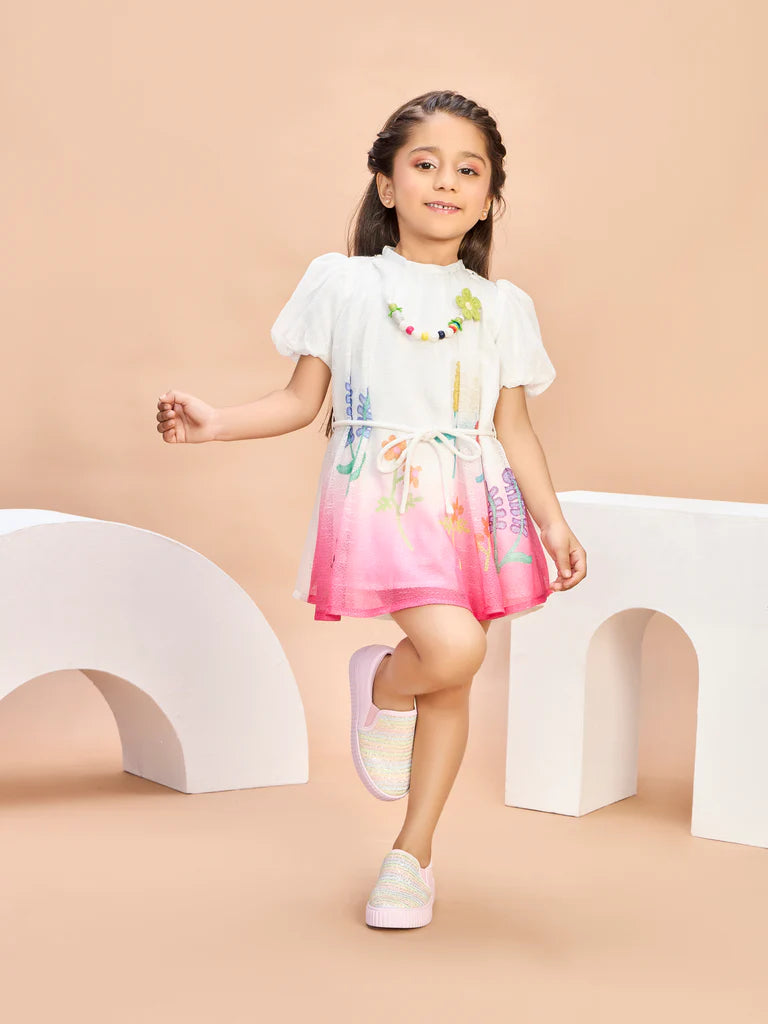 Girls Design Net Dress with Belt & Neckpiece