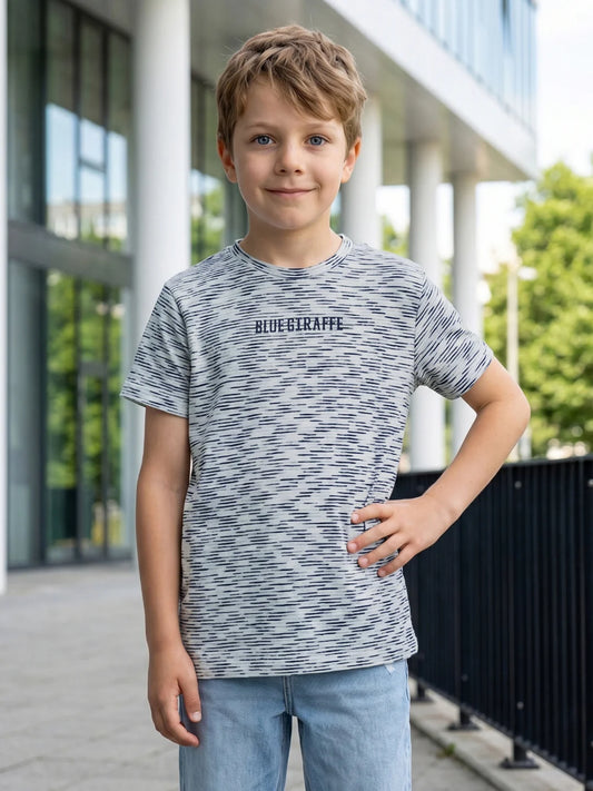 Boys White Striped Regular Fit T-Shirt