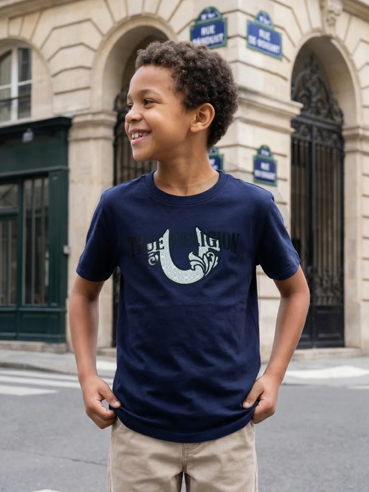 Boys Blue Solid Regular Fit T-Shirt