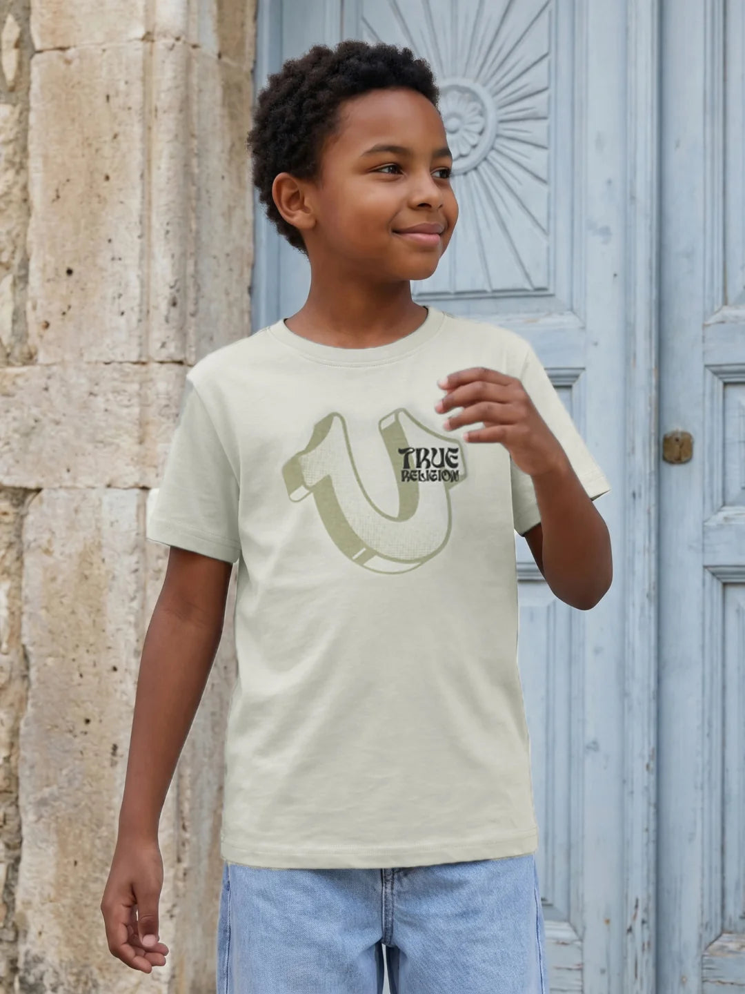 Boys Beige Solid Regular Fit Pure Cotton T-Shirt
